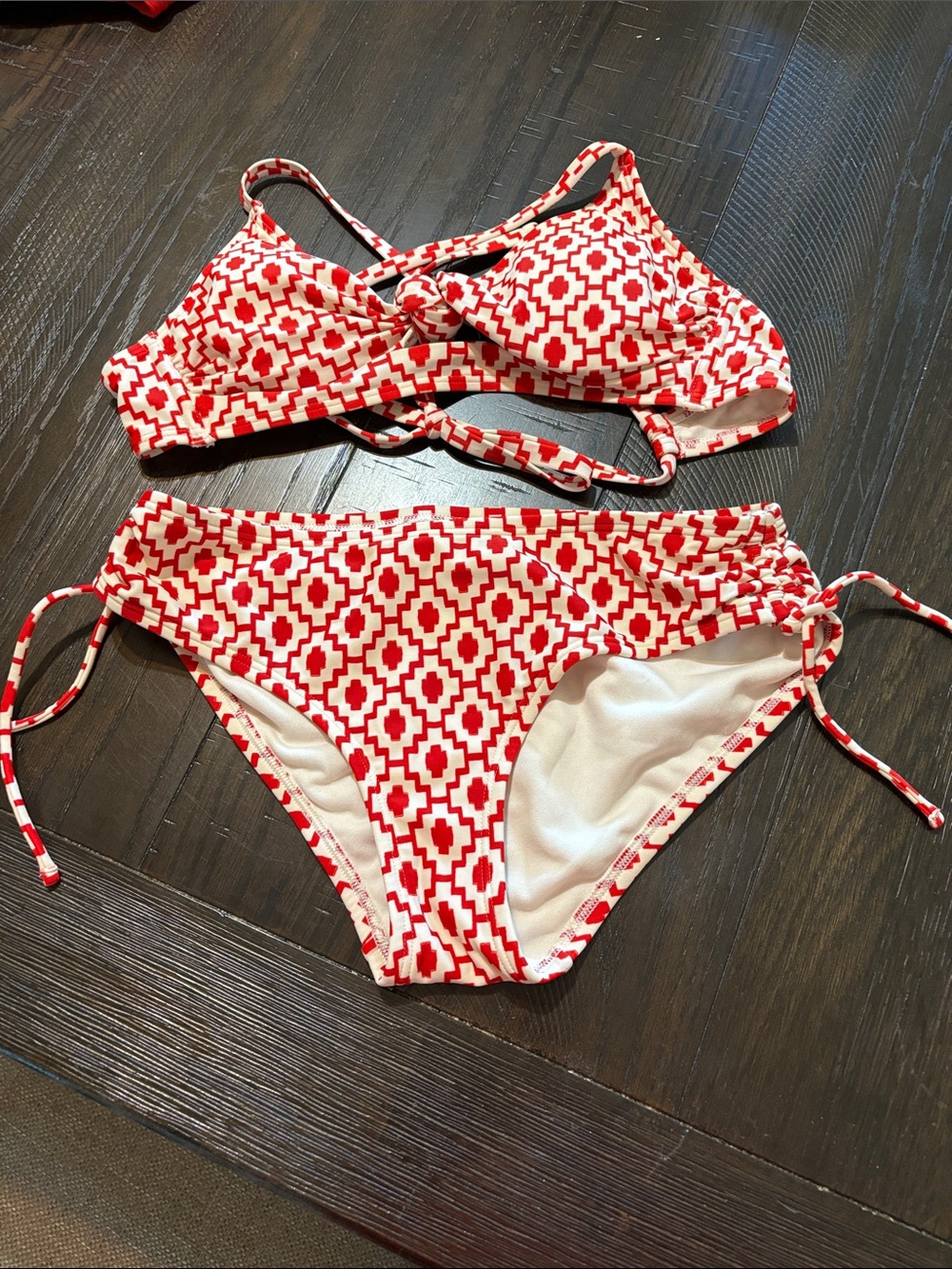 Shade & Shore Red and White Geometric Bikini Set